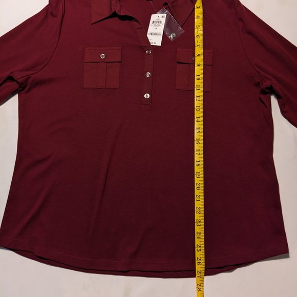 NWT Karen Scott Plus Size V-Neck Woven Top, Merlot, 2X - Picture 6 of 10